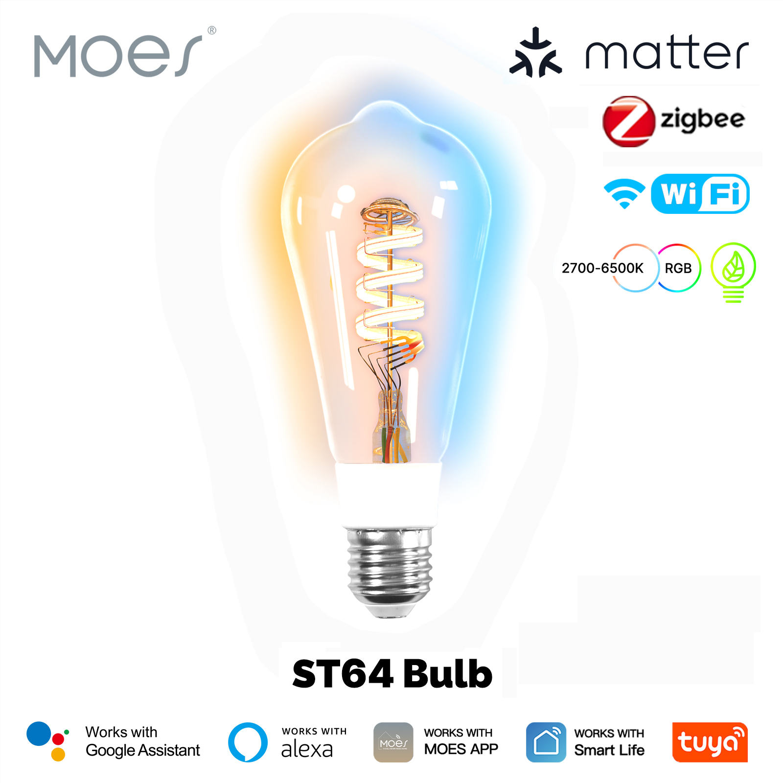 Alexa Compatible Bulb - MOES Tuya Smart LED Bulb WiFi/Zigbee/Matter