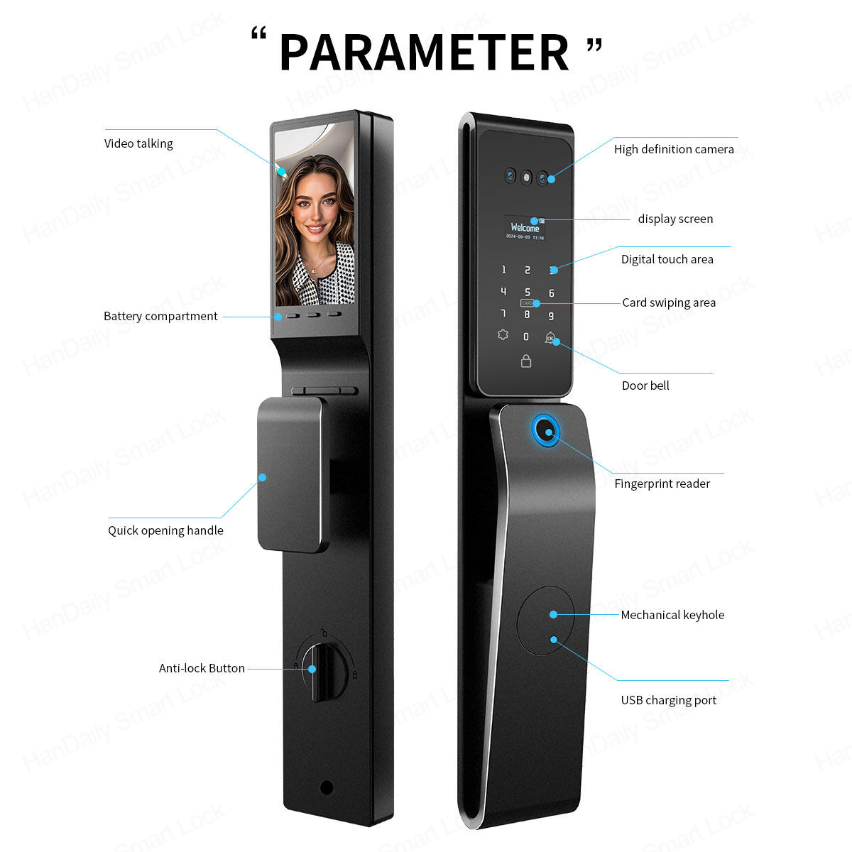 Smart Home Battery Camera - Waterproof Tuya 3D Face Recognition Digital