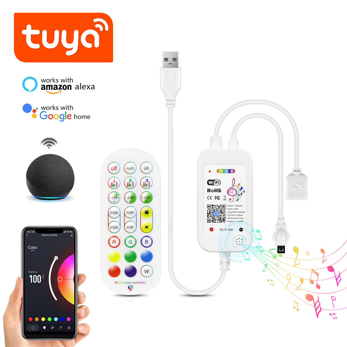 DC5V Tuya APP Wifi LED RGB Con - Alexa Compatible Bulb recensie en prijs