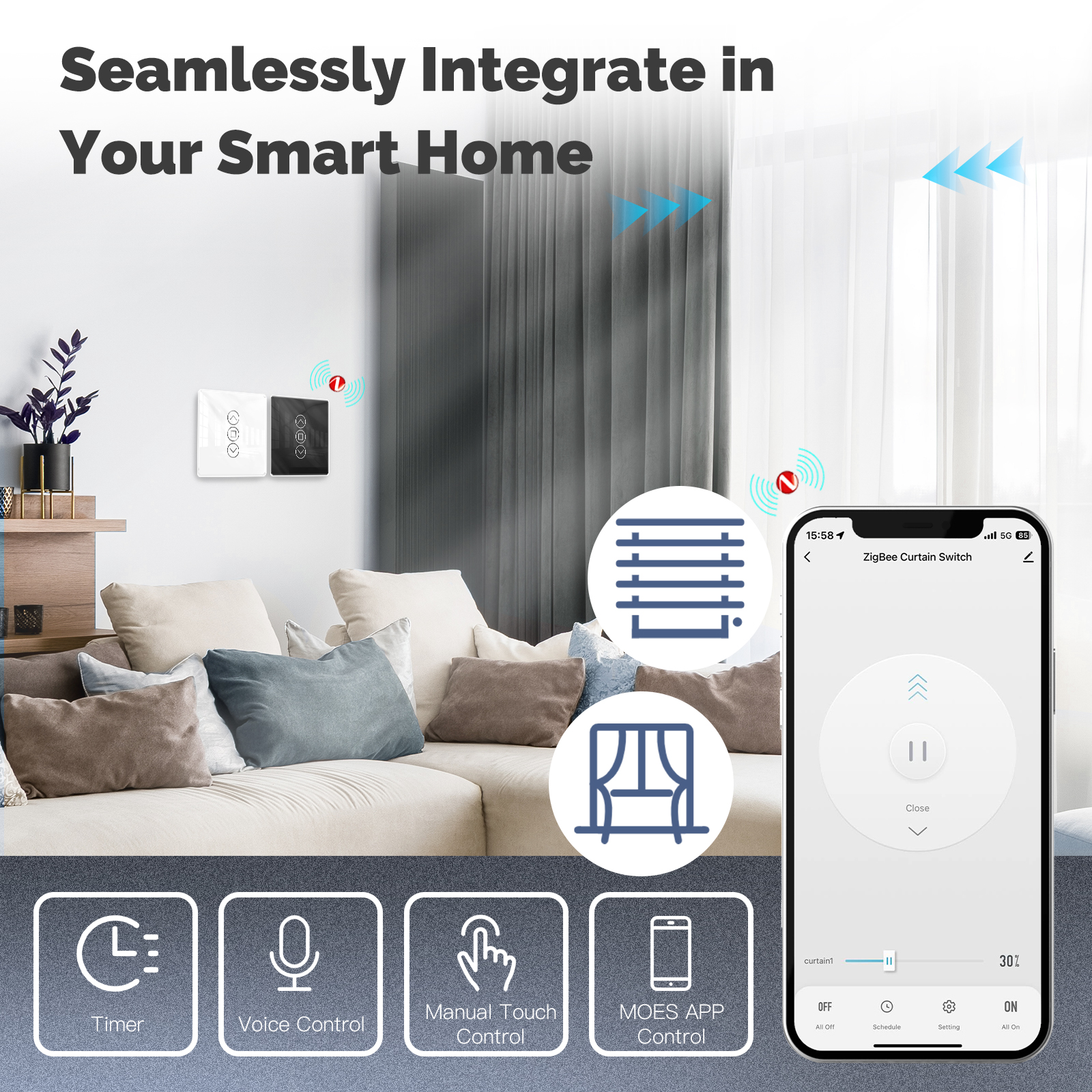 MOES Tuya ZigBee Smart Curtain - Smart Home Touchscreen Control Panel recensie en prijs